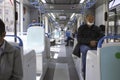 Inside of Izmir Tram, Only a few people is transporting with it because of coronavirus pandemi