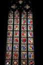 Colorful window art inside of the Koln cathedral in Germany