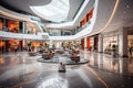 Inside a large shopping center with modern architecture