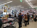 Inside a Lidl supermarket - people are waiting at the cash register