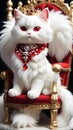 graceful white cat with red eyes, decorated with a red jeweled collar, created by Generative Ai