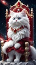 graceful white cat with red eyes, decorated with a red jeweled collar, created by Generative Ai