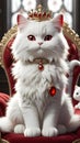 graceful white cat with red eyes, decorated with a red jeweled collar, created by Generative Ai