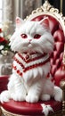 graceful white cat with red eyes, decorated with a red jeweled collar, created by Generative Ai