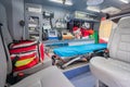 Inside of medical helicopter with emergency life support equipment Royalty Free Stock Photo