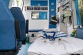 Inside of medical helicopter with emergency life support equipment Royalty Free Stock Photo