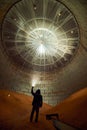 Inside of metal elevator grain silo in agriculture zone. Grain Warehouse or depository is an important part of harvesting Royalty Free Stock Photo