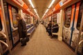 Inside metro wagon in Moscow