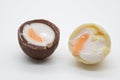 Inside of a milk and white chololate creme egg Royalty Free Stock Photo