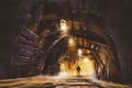 Inside of the mine shaft with fog Royalty Free Stock Photo