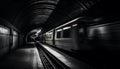 Inside the modern subway train, leaving the dark tunnel generated by AI