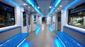 Inside a modern train, empty seats are lined up, offering a clean and comfortable space for passengers to enjoy their journey Royalty Free Stock Photo