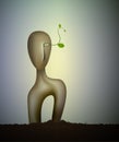 Inside the nature soul, surrealism sculpture, Earth dream, plant alive idea,