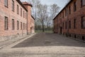 Inside the Nazi Concentration Camp of Auschwitz 1 showing the barrack buildings where prisoners lived in appalling conditions Royalty Free Stock Photo