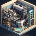 inside neuclear power plant with cutaway isometric low poly art Royalty Free Stock Photo