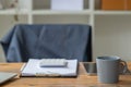 Inside the office there is a desk that is prepared for businessmen to start working every morning. A comfortable and ready-to-work Royalty Free Stock Photo