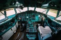 Inside old abandoned disused passenger airplane Royalty Free Stock Photo