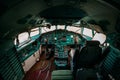 Inside old abandoned disused passenger airplane