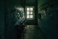 Inside old Asylum for the insane. Dark creepy abandoned mental hospital Royalty Free Stock Photo