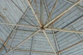 The inside of the old barn roof made of brown iron structure Royalty Free Stock Photo