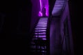 Inside of old creepy abandoned mansion. Silhouette of horror ghost standing on castle stairs to the basement. Spooky dungeon stone Royalty Free Stock Photo