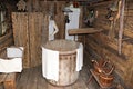 Inside an old ethnographic bathhouse with a large wooden bathing tub Royalty Free Stock Photo