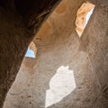 Inside the old minaret, sunlight from windows. Ruined town Al Jumail, Qatar. Middle East. Persian Gulf.