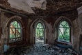 Inside old ruined abandoned historical Khvostov\'s mansion in Gothic style