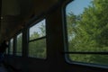 Inside old soviet USSR train railway car, interior train wagon