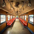 Inside of an old train coach at Thonburi station, Bangkok, Thailand