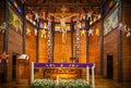 Inside old wooden Catholic cathedral church during decoration celebration of Christmas festive season