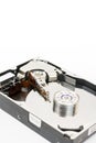 Inside opened pc hard disc isolated over white background Royalty Free Stock Photo