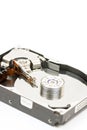 Inside opened pc hard disc isolated over white background Royalty Free Stock Photo