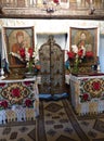 Inside of an orthodox church with iconis in Romania.