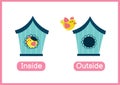 Inside and outside opposite adjectives educational flashcard Royalty Free Stock Photo