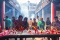 Inside the pagoda burned incense candles Royalty Free Stock Photo