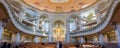 Inside panoramic view of dome of the Frauenkirche church in Dresden, Germany, one of the top attractions in the city.