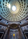 Inside the Pantheon: the famous dome with the oculus. Rome. Royalty Free Stock Photo