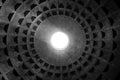 Inside the Pantheon in Rome, black and white tones of the dome.