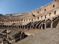 Inside part of the ruins of the Colosseum of the Roman Empire, a tourist attraction in the city of Rome