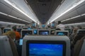 Inside the passenger cabin of an airbus aircraft