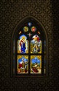 Inside of Pena Palace in Sintra, Lisbon district, Portugal. Stained Glass Window in Chapel.