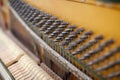 The inside of the piano is without a lid. Strings, hammers and parts Royalty Free Stock Photo