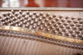 The inside of the piano is without a lid. Strings, hammers and parts Royalty Free Stock Photo