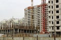 Inside place for many tall buildings under construction and cranes Royalty Free Stock Photo