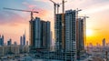 Inside place for many tall buildings under construction and cranes under a blue sky Royalty Free Stock Photo