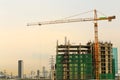 Inside place for tall buildings under construction and cranes u