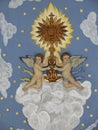 Ceiling with angels inside City church Igreja Matriz da Fuseta at the algarve coast of Portugal