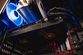 Inside of a professional gaming computer, video graphics card mounted on a motherboard/mainboard Royalty Free Stock Photo