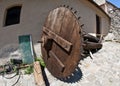 Inside Rasnov fortress, Transylvania - big wheel in a yard